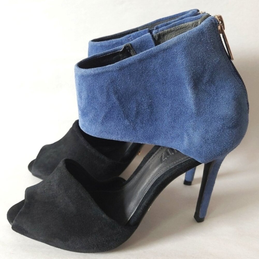Schutz Peep-toe High Heels Size 7 Suede Colorblock Comfort Back Zipper Sandals - Picture 3 of 11